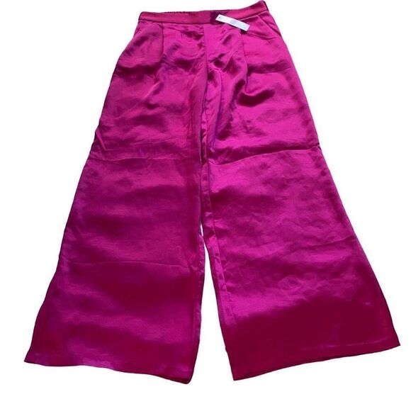 DREW By Anthropologie NWT Eva Wide Leg HW 90s Party Pants Baggy Satin In Berry M - Picture 2 of 7
